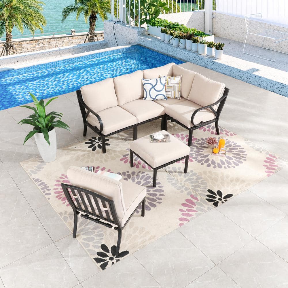Patio Festival 6Piece Metal Outdoor Sectional Set with Beige Cushions