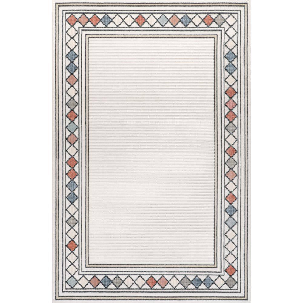 Ivory and Beige Geometric Border 4' x 6' Synthetic Area Rug