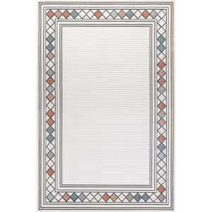 Sebastian High-Low Modern Ivory/Beige 4 ft. x 6 ft. Diamond Border Indoor/Outdoor Area Rug