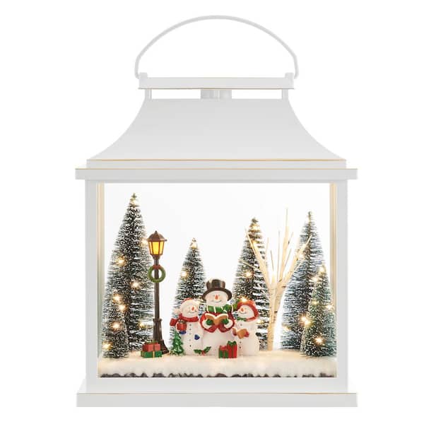 Tabletop White Christmas Holiday Winter Scene Diorama Lighted Lantern Decoration - Rectangle