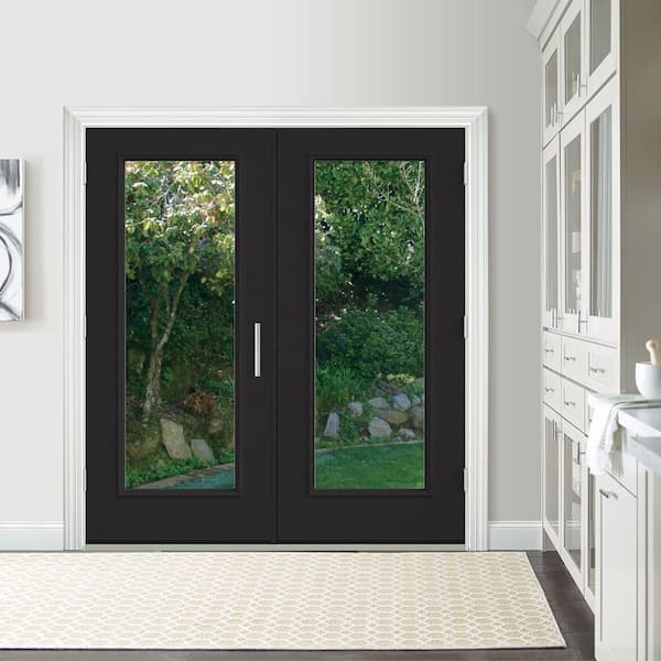 72 in. x 80 in. Chestnut Bronze Painted Steel Right-Hand Inswing Full Lite Glass Stationary/Active Patio Door