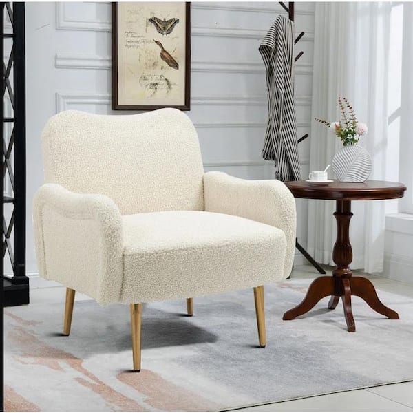 Teddy Accent Chair, Modern Short Plush Particle Armchair with Golden Metal  Legs, Single Sofa Chair with High Backrest, Comfy Lounge Chair Reading