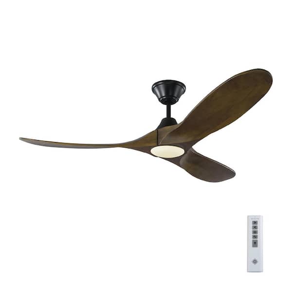Generation Lighting Maverick II 52 in. Integrated LED Indoor/Outdoor Matte Black Ceiling Fan with Dark Walnut Blades with Remote Control