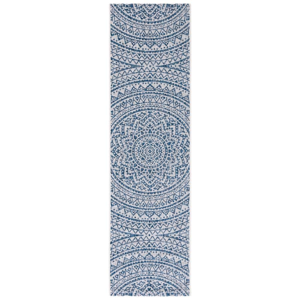 Courtyard Ivory/Navy 2 ft. x 12 ft. Medallion Indoor/Outdoor Runner Rug price history on PriceWatchPro