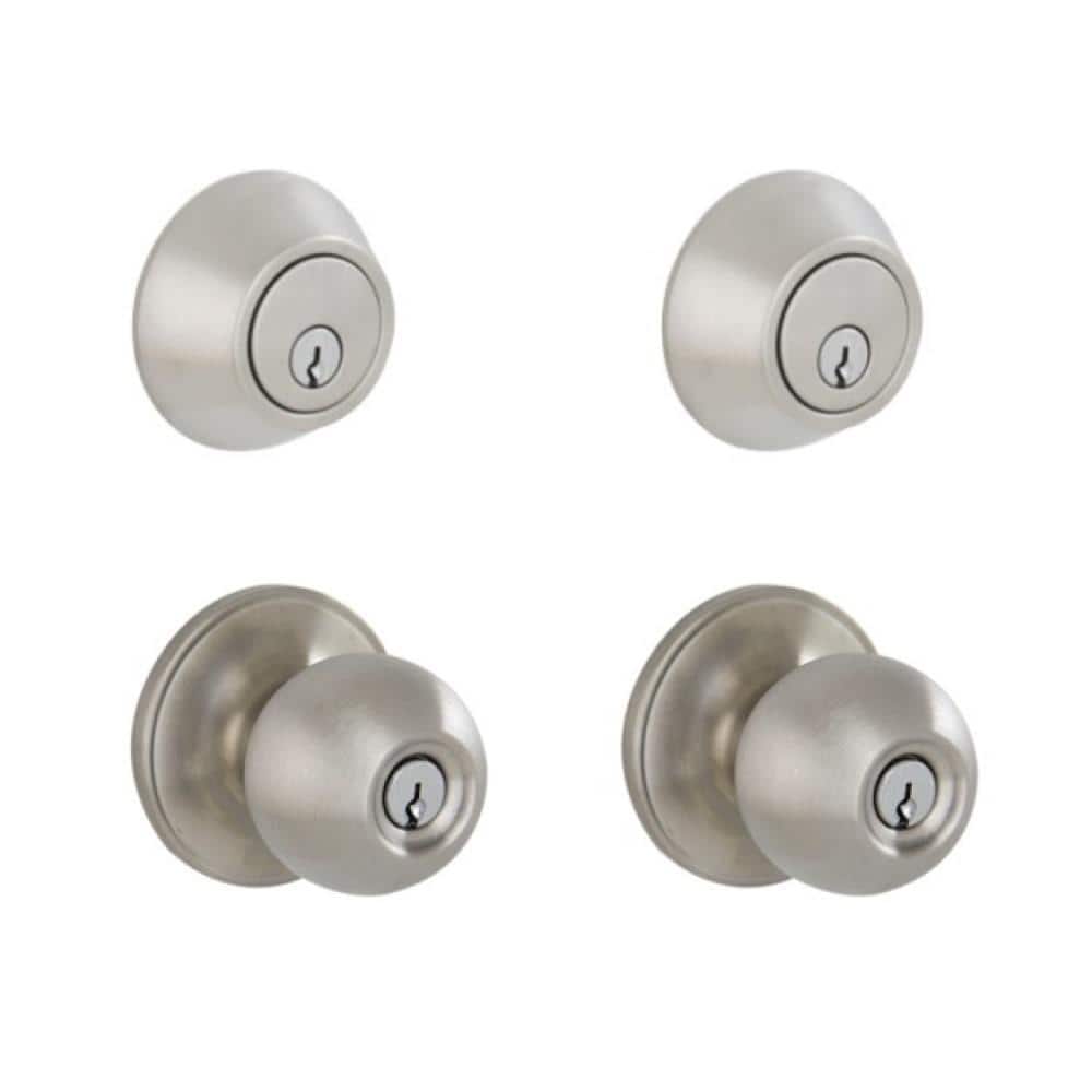 ESSENTIALS by Schlage Morrow Satin Stainless Steel Single Cylinder Deadbolt  and Keyed Entry Door Knob Project Pack VCT60 V MOW 630 - The Home Depot