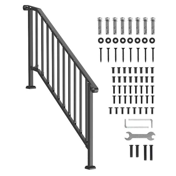 VEVOR Handrails for Outdoor Steps 4-5 Step Stair Rail Kit Carbon Steel Railings 60.4 in. L x 3.31 in. W x 39.98  in.H Black