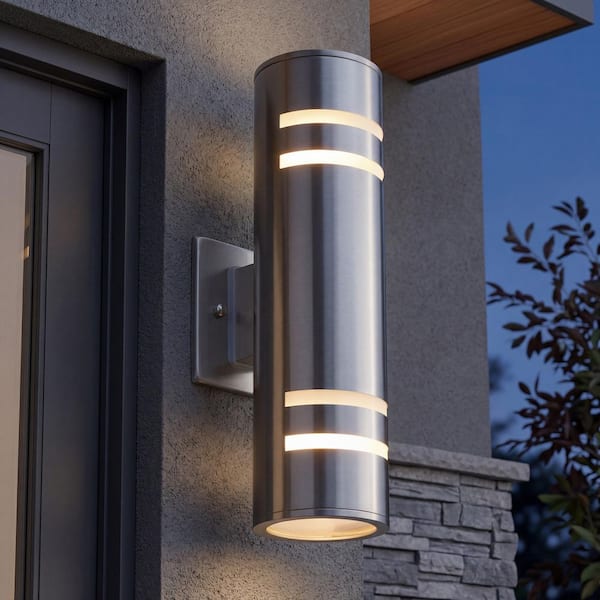 V3 Stream Stainless Steel Modern Outdoor Hardwired Garage and Porch Light Cylinder Sconce