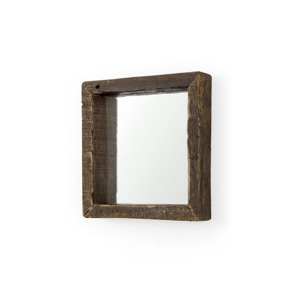 Mercana Gervaise 12 in. W x 12 in. H Brown Wood Square Wall Mirror