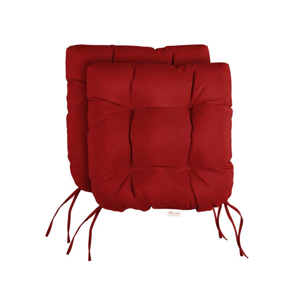 Sunbrella Canvas Jockey Red Tufted Chair Cushion Round U-Shaped Back 19 x 1