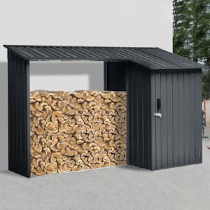 8.86 ft. x 3.44 ft. Outdoor Steel Firewood Rack and Metal Storage Shed(30 sq. ft. )