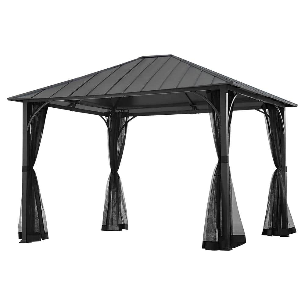 Sunjoy Black 11ft. x 13ft. Screened Outdoor Gazebo A102020300 The Home Depot