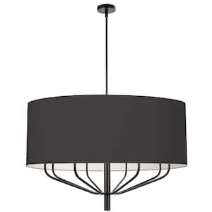 Eleanor 8-Light Matte Black Shaded Chandelier with Black/White Fabric Shade