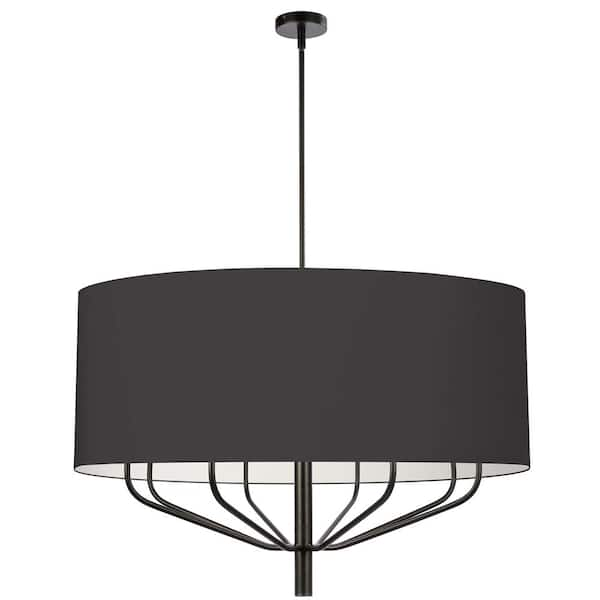 Dainolite Eleanor 8-Light Matte Black Shaded Chandelier with Black/White Fabric Shade