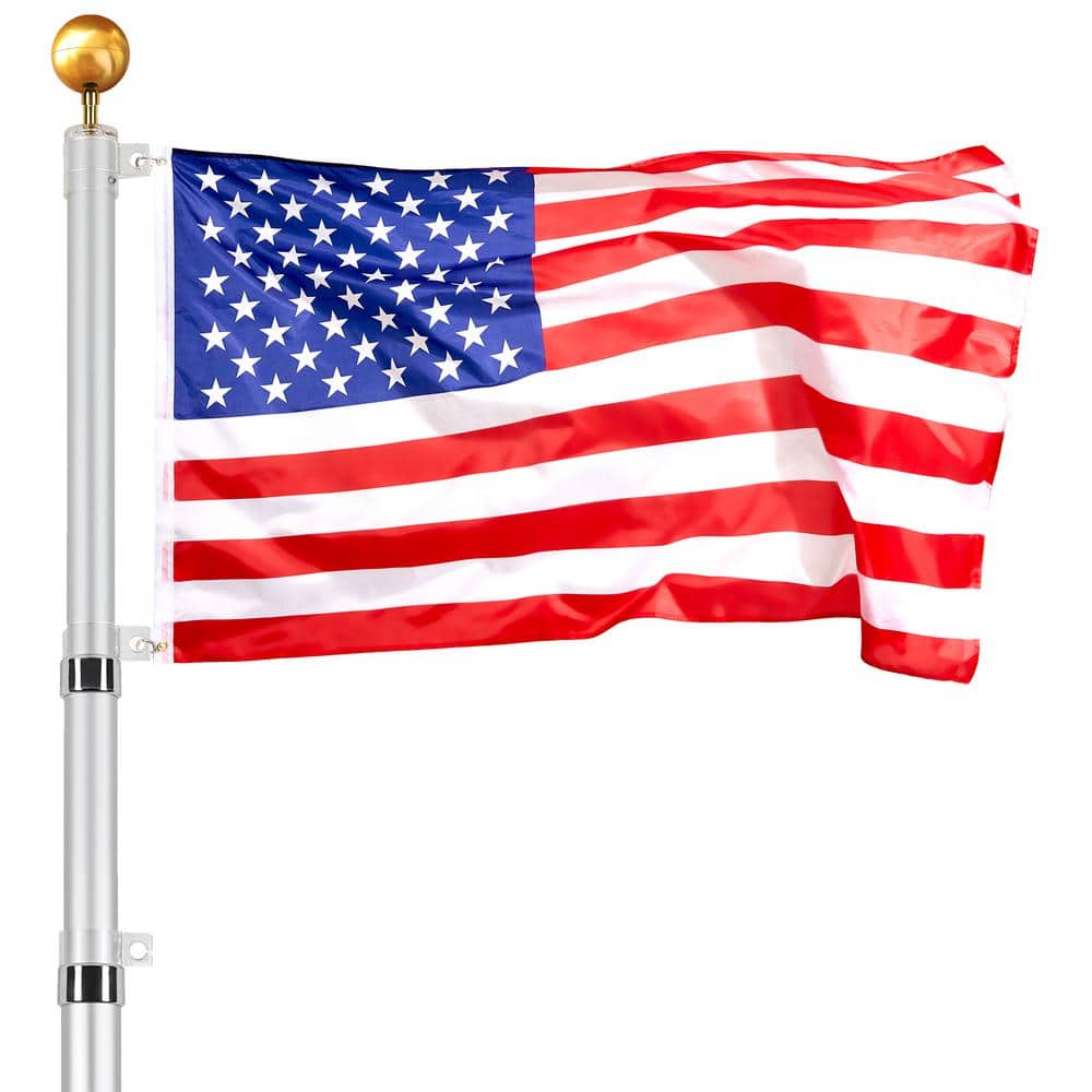 20ft Silver Aluminum Telescoping Garden Flagpole Kit