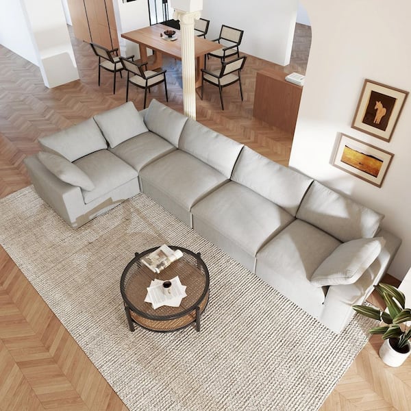 118 in. Square Arm 5-Piece Linen L-Shaped Modular Sectional Sofa Corner Cloud Couch in. Gray