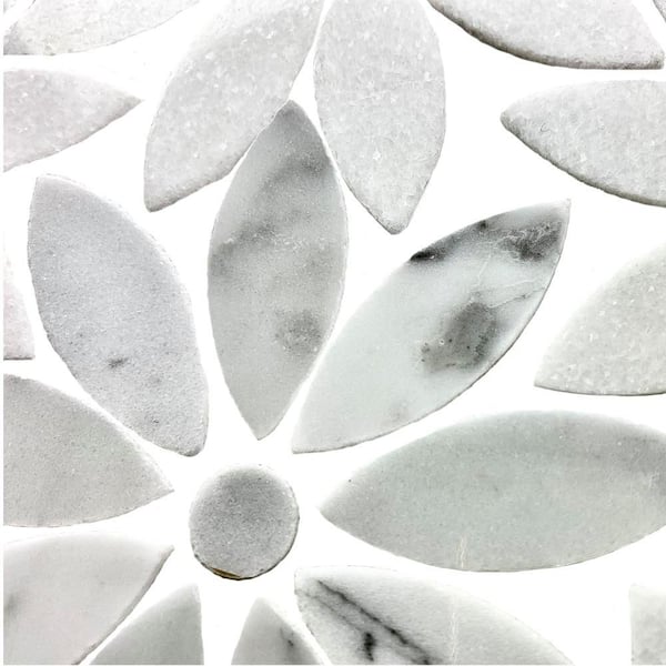 Hollywood Regency Calacatta White Flower Mosaic 12 in. X 12 in. Marble Decorative Wall Tile (7 sq.ft./Case)