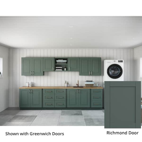 Richmond Aspen Green Plywood Shaker Stock Ready to Assemble Kitchen-Laundry Cabinet Kit 132 in. W. x 84 in. x 24 in.