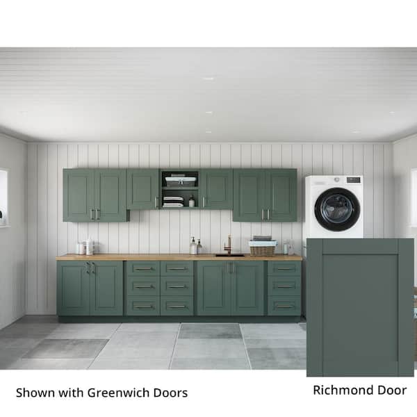 MILL'S PRIDE Richmond Aspen Green Plywood Shaker Stock Ready to Assemble Kitchen-Laundry Cabinet Kit 132 in. W. x 84 in. x 24 in.