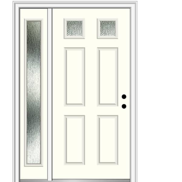 MMI Door Rain Glass 48 in. x 80 in. Left-Hand Inswing Alabaster Fiberglass Prehung Front Door on 4-9/16 in. Frame