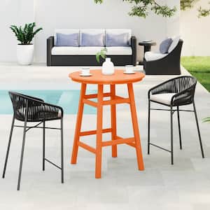 Laguna 35 in. Round HDPE Plastic All Weather Bar Height High Top Bistro Outdoor Bar Table in Orange