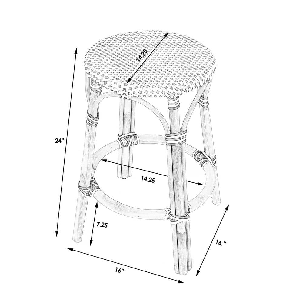 White and Green Dot Rattan Backless Counter Stool