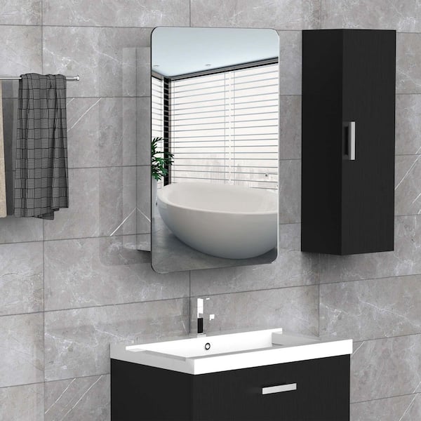 18 in. W x 26 in. H Rectangular Metal Medicine Cabinet with Mirror in Silver, Wall Mount Bathroom Medicine Cabinet