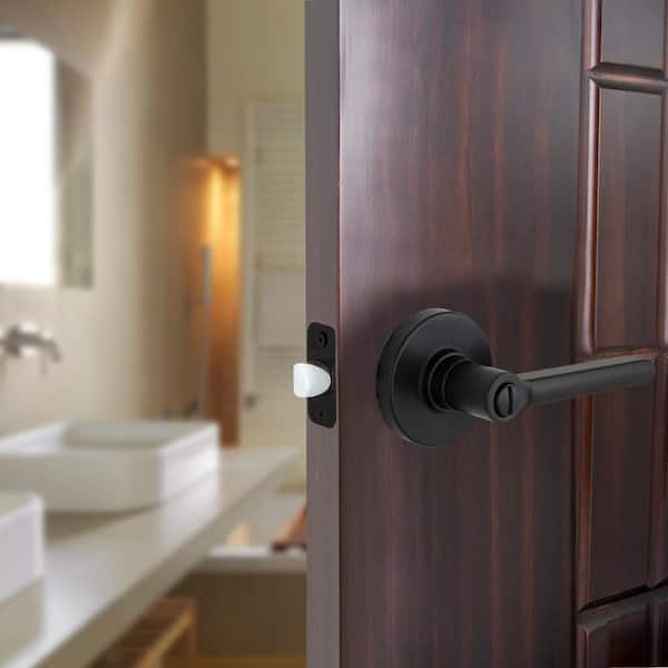 Tonebridge Matte Black Bed/Bath Door Lever with Round Rose 12-Pack