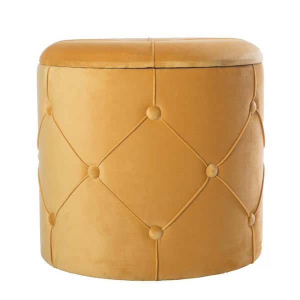 Round Tufted Velvet Wood Storage Ottoman Stool with Lid, Yellow