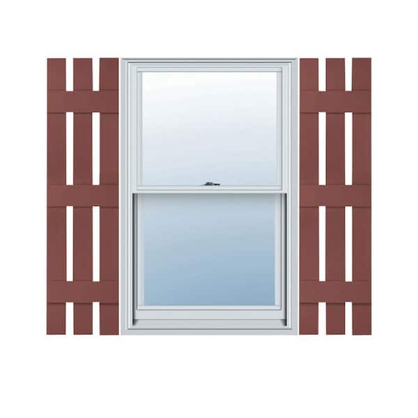 Ekena Millwork 12 in. x 57 in. Lifetime Vinyl TailorMade Three Board Spaced Board and Batten Shutters Pair Burgundy Red