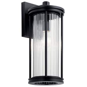 Barras 16 in. 1-Light Black Outdoor Hardwired Wall Lantern Sconce with No Bulbs Included (1-Pack)