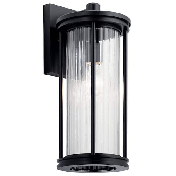 KICHLER Barras 16 in. 1-Light Black Outdoor Hardwired Wall Lantern Sconce with No Bulbs Included (1-Pack)