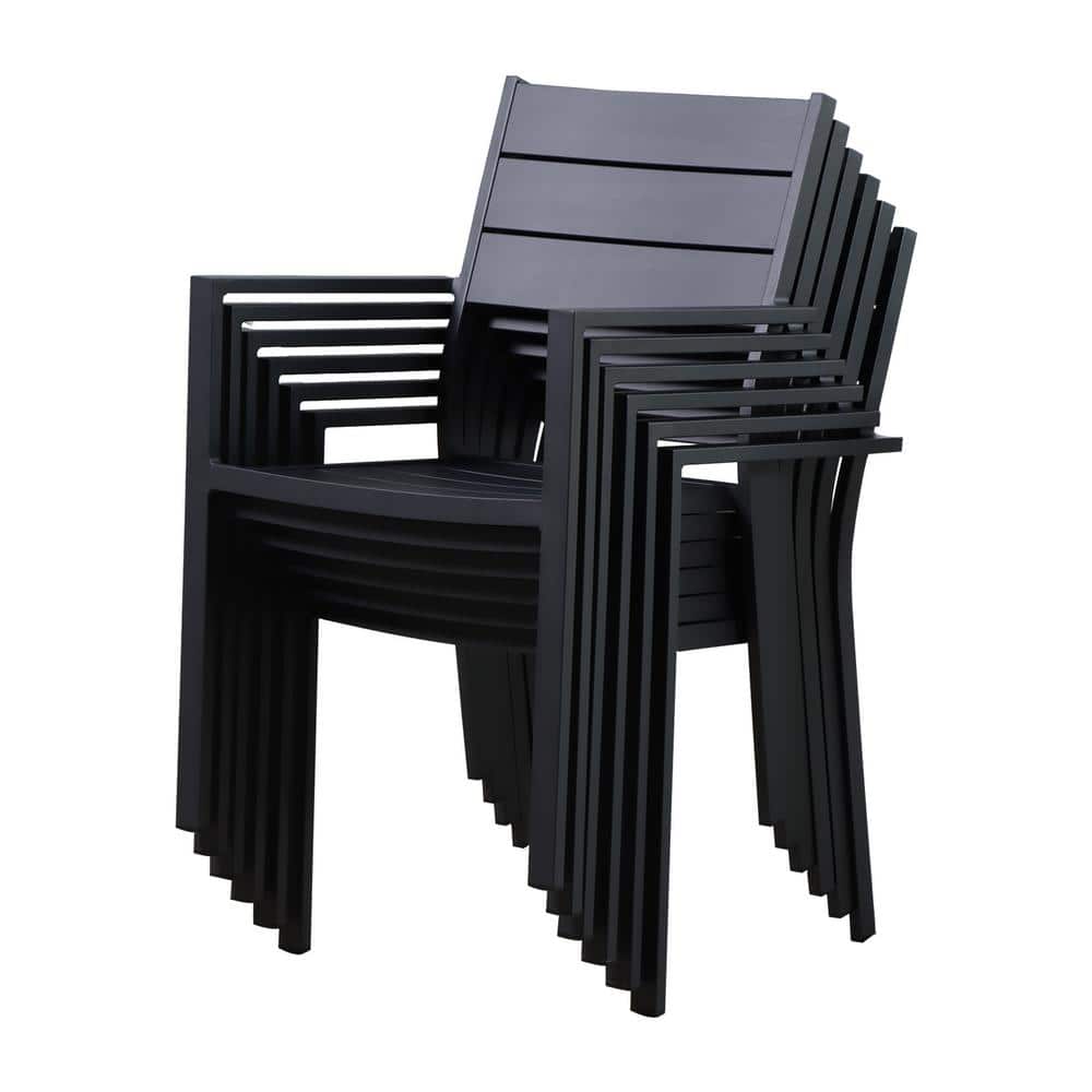 TIRAMISUBEST Black Stackable Aluminum Outdoor Dining Chair Set of 6