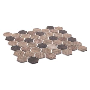 Terrain Walnut Brown/Tan 13 in. x 11 in. Hexagon Wood-Look Smooth Glass Mosaic Wall Tile (5 sq. ft./Case)