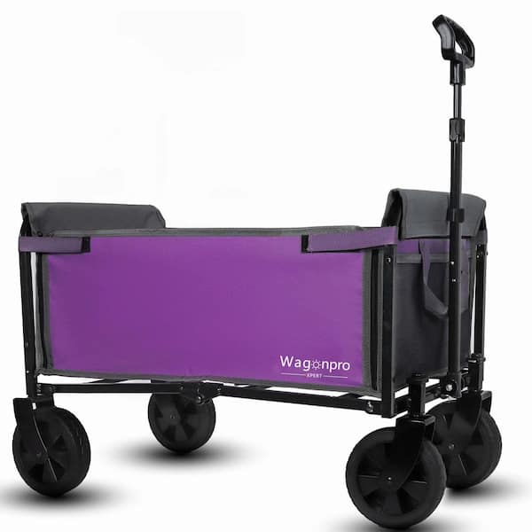 3.5 cu. ft. All-in-One Convertible Folding Camping Wagon Steel Garden Cart with Side Zippers, Purple