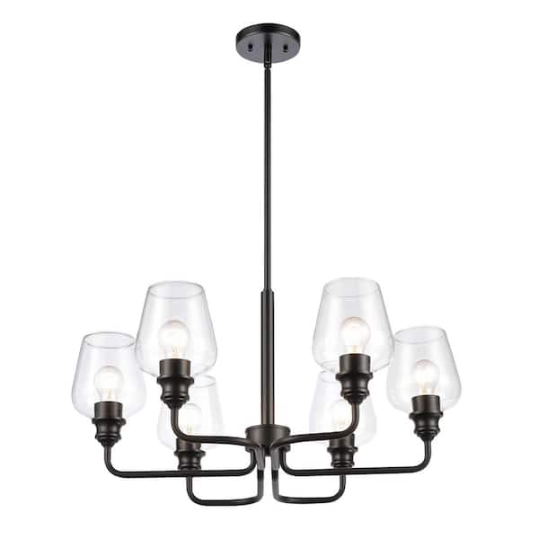 ZACHVO 6-Light Black Chandelier with Clear Glass Shade HD3016C-BKDM ...