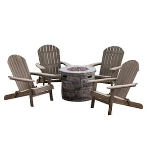 Maison Grey 5-Piece Wood and Concrete Patio Fire Pit Seating Set