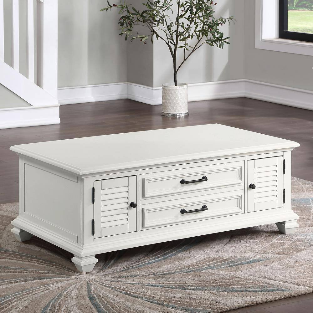 White Rectangular Wood Lift-Top Coffee Table with Storage