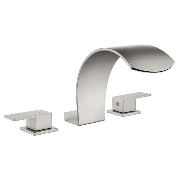 2-Handle Deck-Mount Waterfall Roman Tub Faucet in Brushed Nickel