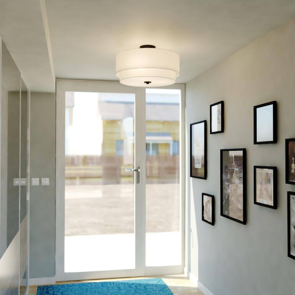 Burnaby Mid-Century 20.5" Black and White Linen Drum Ceiling Light