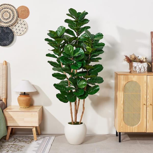DR.Planzen Artificial 6 ft. Fiddle Leaf Fig Tree with White