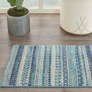 Passion Navy Blue 2 ft. x 3 ft. Geometric Contemporary Kitchen Area Rug