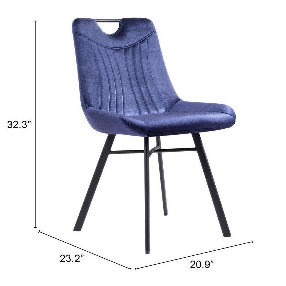 Blue Velvet Upholstered Side Chair with Metal Legs, Set of 2