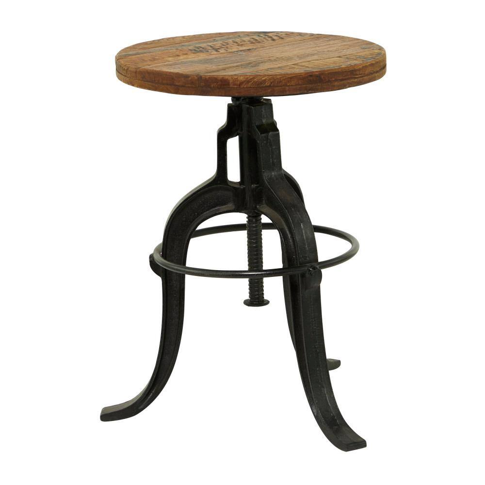 Round Reclaimed Wood Industrial Dining Height Stool