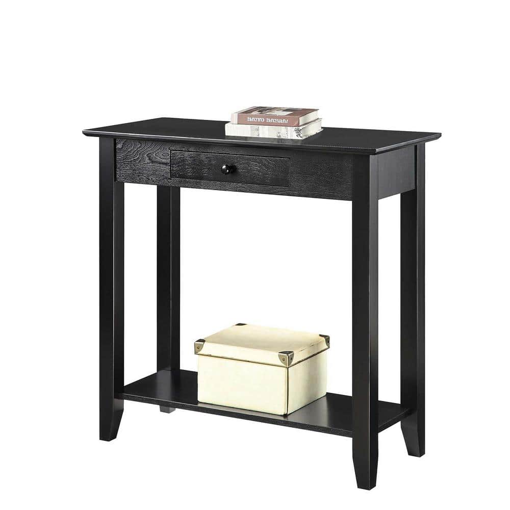 Black Pine Wood Hall Table with Drawer and Shelf