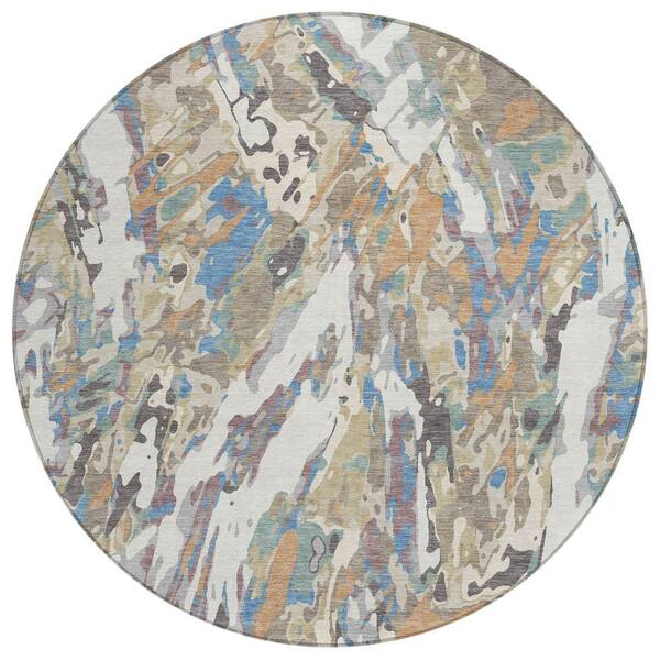 Chantille Machine Washable Indoor/Outdoor Abstract ACN2441 Ivory 8 ft. x 8 ft. Round Rug
