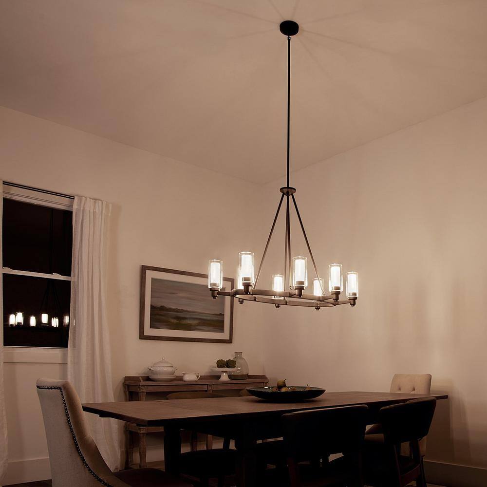 Elegant Brushed Nickel Oval Chandelier with Satin Etched Glass