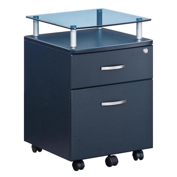 Donason Gray Rolling File Cabinet with Glass Top