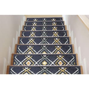 Blue/L 9 in. x 28 in. Non-Slip Stair Tread Cover Polypropylene Latex Backing (Set of 15)