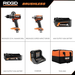 18V Brushless Cordless 3-Tool Combo Kit w/ Hammer Drill, Impact Driver, Portable Power Source, Batteries, Charger & Bag