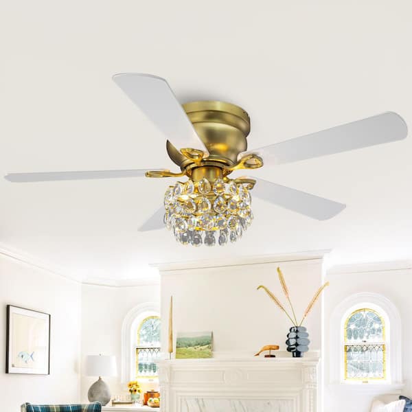 48 in. Satin Brass Flush Mount Standard Ceiling Fan with Lights and Remote Control Included
